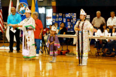 10 Years Ago
The Northern Ute Tribe hosted the annual Shoshonean Language Reunion in Fort Duchesne, Utah, from June 28 to July 1. Conference attendees participate in a handgame song. The Southern Ute Public Relations Division set up a booth to share information and hand out promotional items. During the reunion, Southern Ute Royalty performed the Lord’s Prayer in sign language with the Comanche Tribe. 
This photo was published in the July 15, 2010, issue of The Southern Ute Drum.