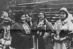 40 Years Ago: Recognized at the Saturday night Ute Fair Powwow was Shirley Frost, for being a Chairperson of the Miss Southern Ute Committee from 1974-80. A plaque was given to her by the current Miss Southern Ute, Verna Valasquez; Miss Southern Ute 1978-79, Williamette Thompson; Miss Southern Ute 1976-77, Jennifer Dickson; and Vice-Chairperson, Effie Monte. 
This photo was published in the Sept. 12, 1980, issue of The Southern Ute Drum.