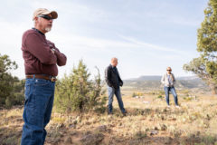 La Plata County and the Southern Ute Indian Tribe have partnered to identify a site that will host the permanent weather radar station planned for installation in 2021. EPD Division Head Mark Hutson (left) Chuck Stevens, County Manager with La Plata County Board of County Commissioners and EPD Environmental Programs Manager Alex Ratcliff assess the proposed location adjacent to the Ute3 air monitoring site south of Durango, Colo., Friday, Oct. 2. 