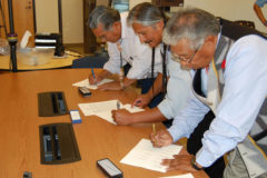 10 Years Ago: The chairmen of the three Ute tribes sign off on Tri-Ute Council bylaws during the council’s meeting on Sept. 23, 2010 in Ignacio. From left to right, Nothern Ute Chairman Curtis Cesspooch, Southern Ute Chairman Matthew J. Box, and Ute Mountain Ute Chairman Ernest House Sr. make the council official with the signing of the document, legitimizing its future and past efforts, which have included, among other things authorizing the annual Tri-Ute Games.  

This photo was published in the Oct. 8, 2010, issue of The Southern Ute Drum.