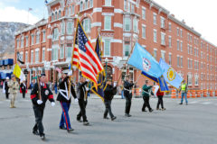 10 Years Ago: Southern Ute tribal member and Vietnam War veteran Rod Grove (center) carries the flag of the Southern Ute Indian Tribe with fellow veterans during Durango’s annual Veterans Day Parade Nov. 11, 2010. 
This photo was published in the Nov. 19, 2010, issue of The Southern Ute Drum.