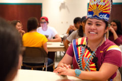Miss Indian Arizona, Shaandiin Parrish, an ASU senior majoring in Political Science, talks to another student at Fort McDowell Yavapai Nation Reservation on Nov. 5, 2016.