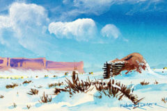 “Hogan in the Snow,” ca. 1985. Painted by Robert Draper (Diné [Navajo], 1938–2000). Chinle, Navajo Nation, Arizona.