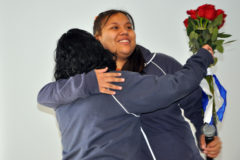 10 Years Ago: The annual “Youth of the Year” brunch took place at the Multi-purpose Facility on Sunday, Jan. 23, 2011. The fundraiser recognized community youth for their dedication and hard work within the Boys & Girls Club of the Southern Ute Indian Tribe. Leader of the Year, Kree Lopez, hugs Sarah Valdez, the Billy Thomas Award recipient.
This photo was first published in the Jan. 28, 2011, issue of The Southern Ute Drum.