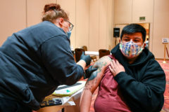 Southern Ute tribal member Thomas Sage gets his second dose booster of the COVID-19 vaccine on Wednesday, March 24 at the Sky Ute Casino Resort. The vaccines were for individuals who received their first dose at the tribal vaccination event held in early March.  