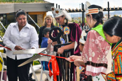 10 Years Ago: Eleanor Frost (left), Southern Ute tribal member and museum technician, assists Miss Southern Ute First Alternate Sage Rohde (center) and other Southern Ute Royalty members in cutting the ribbon to officially open the Southern Ute Community Center & Museum’s doors to the tribal membership during the “Circle of Life” dedication ceremony held in the courtyard on May 14, 2011.
This photo was first published in the May 20, 2011, issue of The Southern Ute Drum.