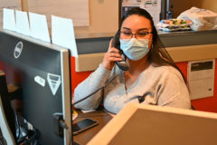 Samantha Maez answering calls at the Southern Ute Call Center.