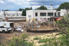 The 33” geodesic dome greenhouse being raised in The People’s Garden at Pine River Shares campus in downtown Bayfield, Wednesday, June 30.