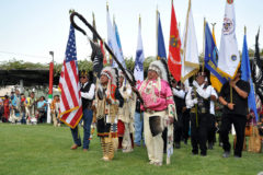 10 Years Ago: Veterans representing several tribes, including Southern Ute Veterans Association Commander and former Southern Ute Indian Tribal Council Chairman Howard D. Richards with the Southern Ute flag, participate in a Grand Entry ceremony during the Fourth of July Powwow hosted by the Northern Ute Indian Tribe in Ft. Duchesne, Utah. 
This photo was first published in the July 12, 2011, issue of The Southern Ute Drum.