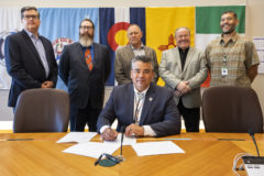 The Southern Ute Indian Tribe is the third tribally affiliated member of the Western States and Tribal Nations Natural Gas Initiative, Growth Fund Director, Shane Siebel signs WSTN’s organizing Memorandum of Understanding, Tuesday, Aug. 3, in Ignacio, Colo. The Southern Ute Indian Tribe is entitled to appoint a representative to the Board of Directors.