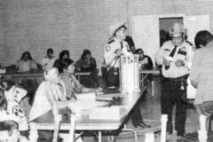 40 Years Ago: Election Board and the tribal police officers supervising the Election Night results.  Pictured are Election Board Chairman, Sunshine Smith; Election Board Member, Essie Kent; Chief of Police, Arthur Weaver; Police Sargent, Elwood Kent and Election Board Member, Kathlene Curry.  

This photo was published in the Nov. 20, 1981, issue of The Southern Ute Drum.