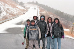 Dedicated walkers were encouraged to walk for sobriety during the inclement weather. In the photo (left to right): Morgan Blue, Adriano Buckskin, Cindy Winder, Natahnee Winder, Fionne Cuch and Tanaya Winder.  