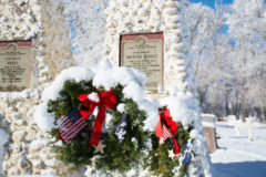 Fresh snow blanketed the Ouray Memorial Cemetery and the freshly placed wreaths, Dec. 29, 2020, in Ignacio, Colo. Weeks earlier, volunteers from the national nonprofit organization, Wreaths Across America, displayed a set of wreaths in Ouray Cemetery near the Chief Ouray and Buckskin Charley Memorials to honor those veterans who were laid to rest in the cemetery.  

 