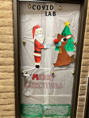 The Southern Ute Health Center’s COVID Lab got creative with what they are working with by creating a fun COVID informative door display, winning one of the top prizes in the Holiday Door Decoration Contest.  