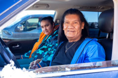 Ute tribal members from all three sister tribes attended the annual Tribal Christmas Dinner (to go) on Saturday, December 11, including Tribal Elder Franklin Thompson and his niece Briana Olguin.