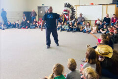 Bear Dance Chief, Matthew Box and his family gave a workshop on the Bear Dance to the Hope Community Christian Academy, Thursday, April 14. Bear Dance Chief Box spoke of the history and protocol of the Ute dance, which is held traditionally each spring. The workshop included Bear Dance rules and participation information. Box, a former Southern Ute Chairman, also spoke about the Southern Ute Tribe to the Hope Academy students and staff.