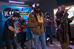 The group known as Gangstagrass brought their unique flavor of hip-hop and bluegrass to the KSUT Eddie Box Jr. Media Center performance studio, Friday, April 1. Gangstagrass combines the improvisational virtues of both hip-hop and bluegrass into energetic, genre-busting performances. “There are a lot more people out there with Jay-Z and Johnny Cash on their playlists than you think,” says Gangstagrass Mastermind Rench.