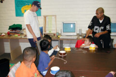 20 Years Ago: On March 26, 2002, Tim Ryder led a drum making workshop for Ignacio youth at the Southern Ute Cultural Center. It was part of a week-long series of activities entitled “Beads, Looms and Feathers.” Pictured is Tim Ryder and Victor (Bear) Frost explaining to participants how to make mini drums.
This photo was published in the April 5, 1982, issue of The Southern Ute Drum.