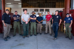  

BIA - Southern Ute Agency firefighters stand together with personnel from two Type 6 Engine Crews from Fort Lewis Mesa (Brush 73) and Los Pinos (Brush 88) on Wednesday, May 18 — crews are on site ready to respond to fires on the Southern Ute Reservation.  