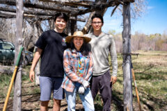 Southern Ute tribal member, Shawna Steffler stands with her two boys, Devin and Kele, during a visit to the Southern Ute reservation, Friday, May 6; the boys returned home to Austria the following day, where they play professional hockey.  