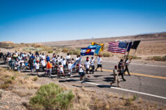 Various tribes of the Four Corners states participated in the annual Walking Together for Healthier Nations event on Friday, May 4. The walk began at three different locations in three different states — Aneth in Utah, Red Mesa in Arizona, and the U.S. Hwy. 160 and U.S. Hwy. 491 junction in Colorado — leading everyone to the Four Corners Monument. This photo first appeared in the May 18, 2012, edition of The Southern Ute Drum.