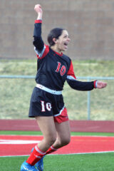 Ignacio's Darlyn Mendoza-Lechuga (10) celebrates one of her team-high 11 goals scored during the 2022 season. Just a sophomore, she was recently named First Team All-Southwestern (2A) League. 