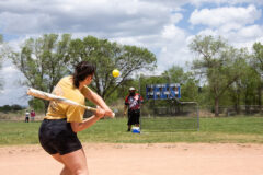 Emma Candelaria competes in the Los Pinos Spring Classic women’s home run derby, Sunday, May 29, at the Patrick Silva Softball field. 

 