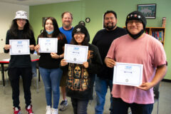 Southern Ute high school students, Houston Cunningham, Krystyn Weaver, Sarafina Chackee and Sie Chackee received their certificates in video production, Friday, July 8. The four students completed their first week of film making and will be completing their second week of the workshop, as they will edit their video footage. Bruce Borowsky and Joey Lopez were the video instructors for the first week of the workshop. The workshop was hosted by the Southern Ute Education Department.