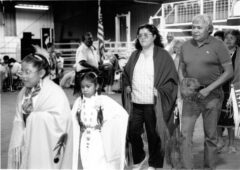 Raymond and Edna Frost participates in a special with their children Heather and Jeanette Frost at the 1988 Southern Ute Tribal Fair Powwow. 