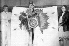 Tribal member Linda Baker was crowned Miss NCAI and was also presented with a blanket. The NCAI meeting was hosted in Bismark, N.D. This photo first appeared in the October 8, 1982, edition of The Southern Ute Drum.