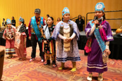 Junior Miss Southern Ute, Leandra Litz introduces herself in her Ute language at the Southern Ute Thanksgiving Dinner, at the Sky Ute Casino Resort, Sat., Nov. 12. The Southern Ute Cultural Preservation Dept., organized the annual Thanksgiving dinner.