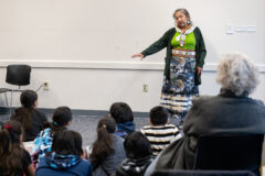 Tribal Historic Preservation Officer, Cassandra Atencio shares the traditional Ute story of the “Frog and the Eagle” to a group of Southern Ute Indian Montessori Academy students, tribal employees and community members, Wednesday, Feb. 23. The Southern Ute Culture Department’s Ute Storytelling event took place in SunUte Community Center’s Mouache Meeting Room. Atencio shared our traditional stories at the event including the Ute Creation Story.  