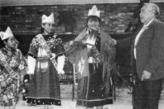 Kayla Armstrong was crowned Miss Southern Ute by Chairman Leonard C. Burch. Pictured with Armstrong is Jr. Miss Southern Ute, Angelina Vicenti and Little Miss Southern Ute, Carol Whiteskunk. This photo first appeared in the March 5, 1993, edition of the Southern Ute Drum.  