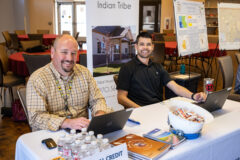 Tribal Credit Division Head, Zebulan “Zeb” Vogenthaler and Tribal Housing Director, Gavin Martinez welcome visitors and share program information during the annual Department of Natural Resources (DNR) Open House, Wednesday, April 12. 