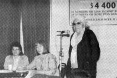 Elder Bertha Groves comments on the alcohol and drug abuse hearings held at the Community Center by Peaceful Spirit. Tribal members and officials were able to voice their concerns on the problems related to substance abuse and its effect on the community.  This photo first appeared in the April 16, 1993, edition of the Southern Ute Drum.