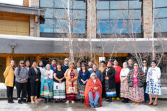 Members of the first cohort of the Southwest Indigenous Language Development Institute Ute Language Certification class gather with Fort Lewis College Dean of the School of Education, Dr. Jenni Trujillo for one of their final in-person classes held on Sunday, March 12 at the Culture Center and Museum. In total, 27 students from all three Ute tribes finished the program and were certified as teachers of the Ute language.  
