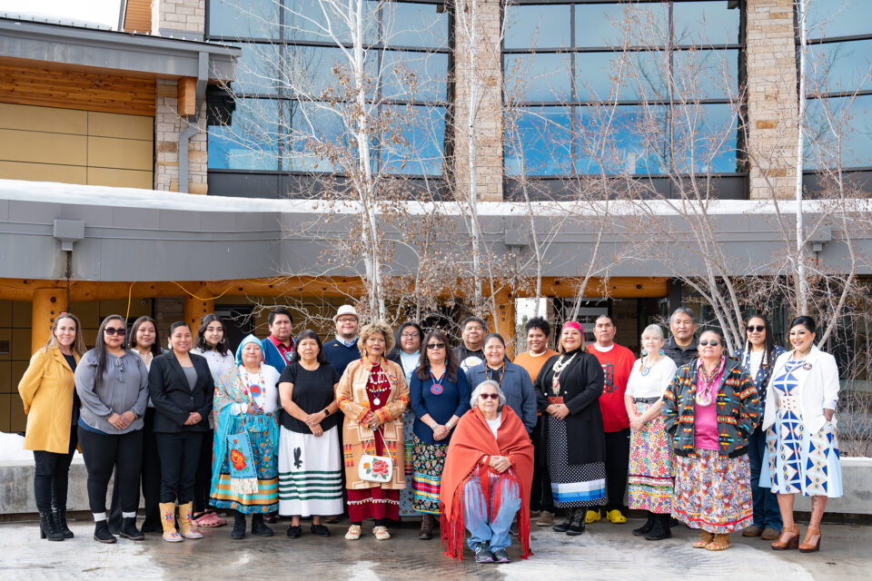 Members of the first cohort of the Southwest Indigenous Language Development Institute Ute Language Certification class gather with Fort Lewis College Dean of the School of Education, Dr. Jenni Trujillo for one of their final in-person classes held on Sunday, March 12 at the Culture Center and Museum. In total, 27 students from all three Ute tribes finished the program and were certified as teachers of the Ute language.  