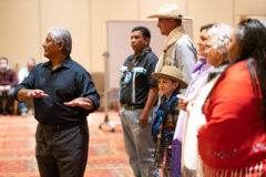 Southern Ute Bear Dance Chief, Matthew Box shares some of the finer points regarding Bear Dance etiquette with attendees of the annual Bear Dance workshop held at the Sky Ute Casino Resort, Friday May 19.  