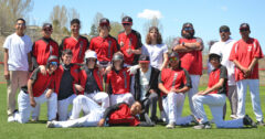 The Ignacio Bobcats, varsity plus available JV players, pose following IHS' two-game sweep of non-league Sargent on April 29. It was the last home action of the 2023 season for Ignacio's varsity, which ended up 14-9 overall after a 14-9 loss to Wray in the 2A-Region I Tournament held out in Limon. 