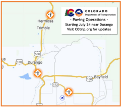 Paving operations set to begin next week will add delays to travel plans for motorists in the Durango area. Those traveling to the Durango-La Plata County Airport (DRO) will encounter full stops and up to 30-minute delays, for additional information view the project webpage: https://www.codot.gov/projects/co172-ignacio-resurfacing