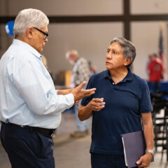  
Southern Ute Vietnam veteran, Rod Grove discusses benefit opportunities with Larry Campos, Congressional Liaison for the U.S. Department of Veterans Affairs based out of New Mexico.  
