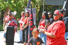Members of Southern Ute Tribal Council stand in support of Missing and Murdered Indigenous Women with members of Native Love at the Southern Ute Cultural Center & Museum, as over 100 supporters rode their motorcycles from Durango to Ignacio, Sunday, Sept. 3.