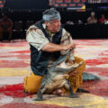 Thumbnail image of Billy Walker, a Seminole alligator wrestler, puts on a daring performance for powwow spectators each night during the powwow. The alligator demonstration ties back to the Tribe’s history and hunting practices in Florida’s wetlands