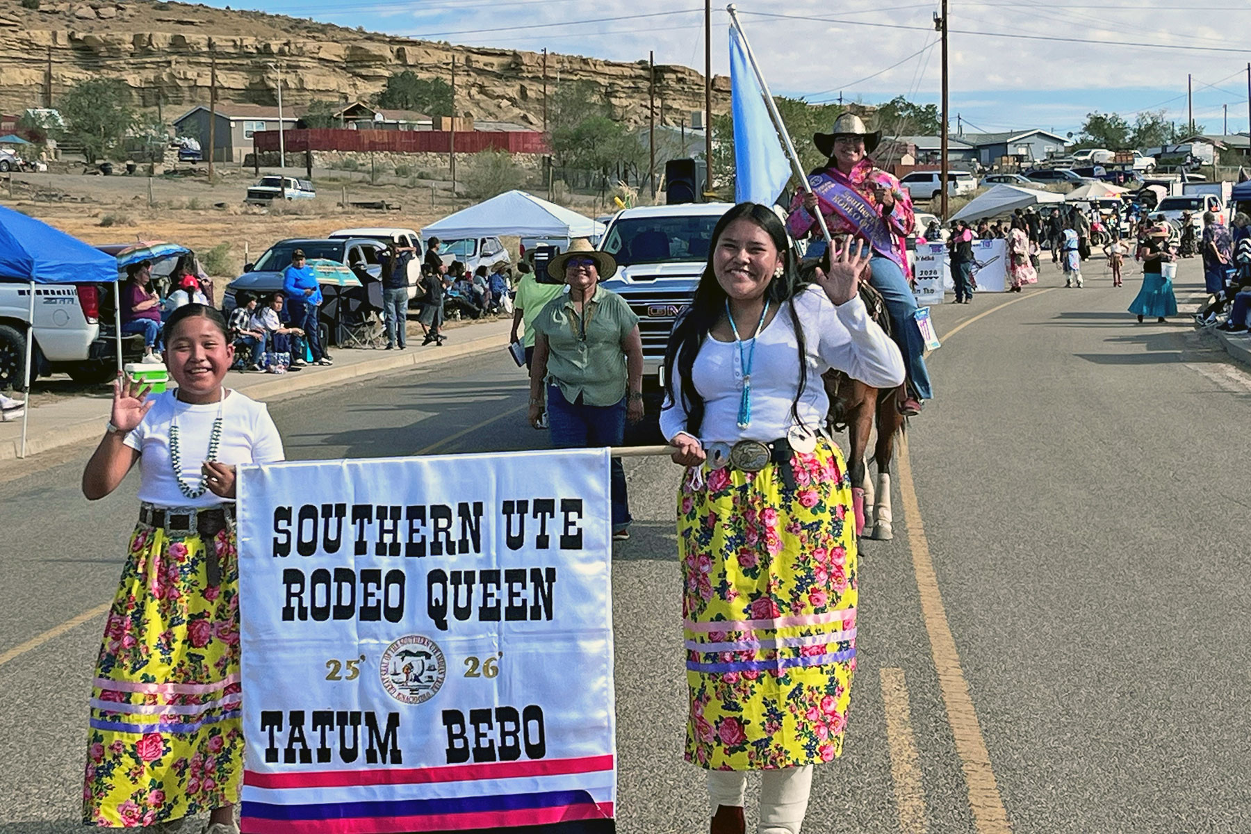 Southern Ute Rodeo Queen represents in ENF parade